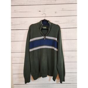 Eddie Bauer Mens Green Blue Striped 1/4 Zip Long Sleeve Pullover Sweater Size XL